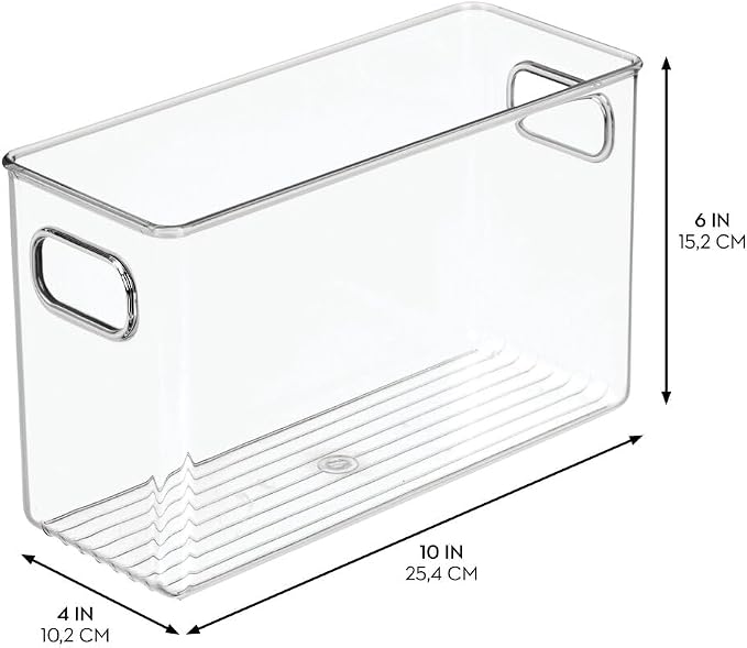 iDesign Slim Clear Plastic Storage Bin, Tall Narrow, 4-Pack | Organizer for Kitchen, Fridge, Pantry