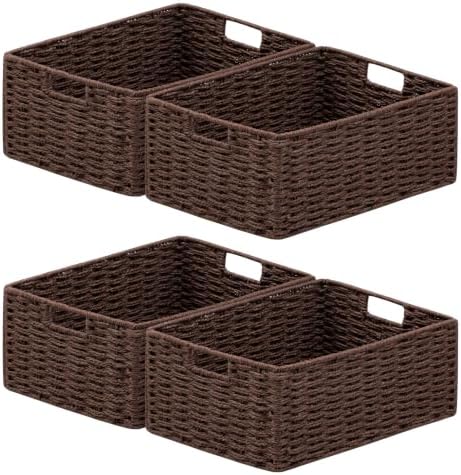 joybest Dark Brown Wicker Baskets for Shelves, Hand-woven Storage Baskets