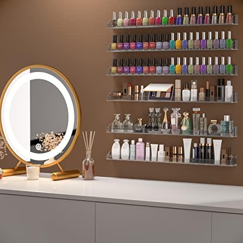 24 Inch Clear Nail Polish Wall Rack with Removable End Caps Set of 6, Acrylic Nail Polish Organizer Wall Mounted,Nail Po