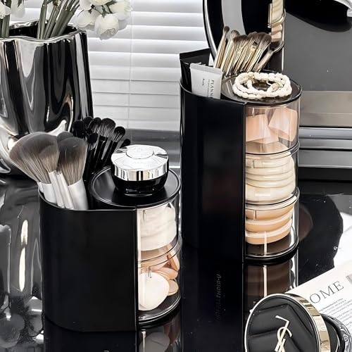 Azurphoric Hair Accessories Organizer with Hair Brush Holder(Black,2-Layer)