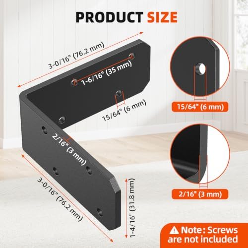 3x3 Inch Angle Bracket, 90 Degree Corner Bracket, Black, 8 Pack