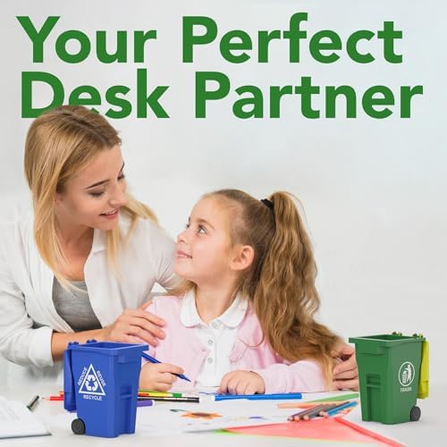 Wiosi Mini Trash Can/Recycle Bin Pencil Holder for Desks, Blue/Green