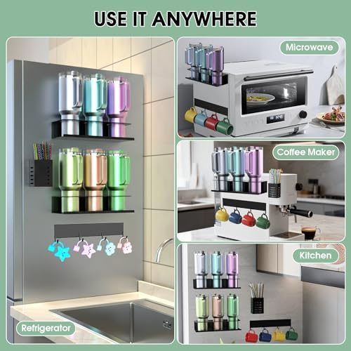 POLRAI 4 Pack Magnetic Cup Holder for Refrigerator, Water Bottle Organizer for Stanley and Tumbler, Accessory with Lid H