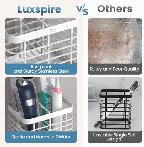 Luxspire Toothbrush Holders for Bathroom, Stainless Steel, 2 Slots, White