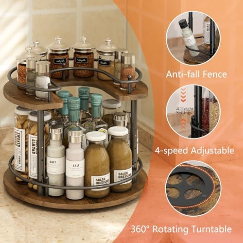 2 Tier Lazy Susan Organizer,2-Tier Spinning Spice Rack with Stable Carousel Base & 4 Height Settings for Cupboard Kitche