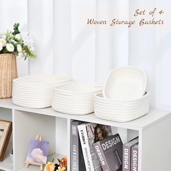 Small Baskets for Organizing, 4-Pack Storage Baskets for Shelves – Woven Basket for Nursery, Dog Toys, or Bathroom, Gift Baskets Empty