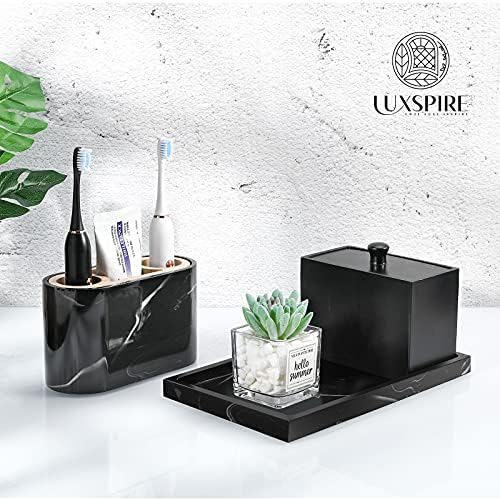 Luxspire Resin Bathroom Vanity Tray for Countertop Organizer, M, Ink Black