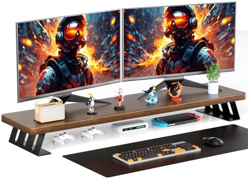 Dual Monitor Stand, 39 Inch Large Wood Monitor Stands for 2 Monitors