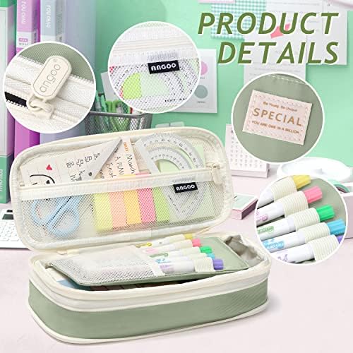 KPX Big Capacity Pencil Pen Case Bag with Zipper Office College School Storage Large Capacity Bag Pouch Holder Box Organizer Colorful (Light Green)