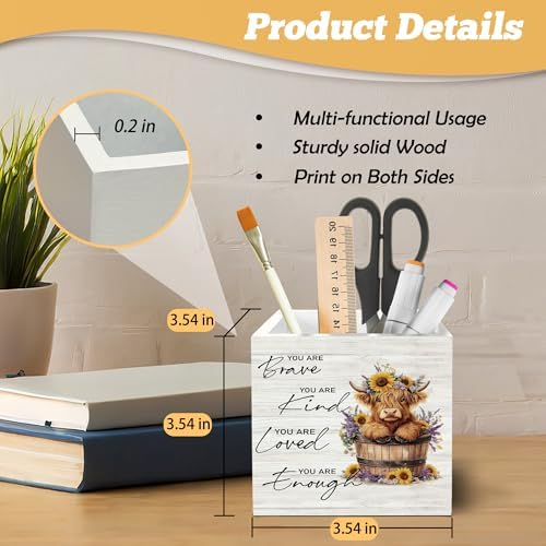 Inspirational Highland Cow Pen Holder Organizer for Desk Accessories