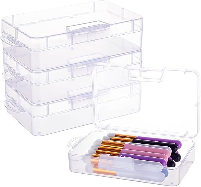 BENECREAT 4 Pack 5.5x3.35x1.5 Large Clear Plastic Box Container Clear Storage Organizer with Hinged Lid for Small Craft Accessories Office Supplies Clips