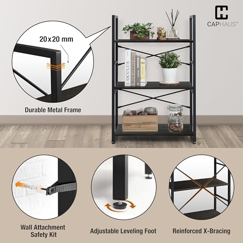 CAPHAUS 2 Tier Small Bookshelf, Bookcase Shelf Storage Organizer for Living Room, 24 Inch Width Free Standing Shelf, Ind
