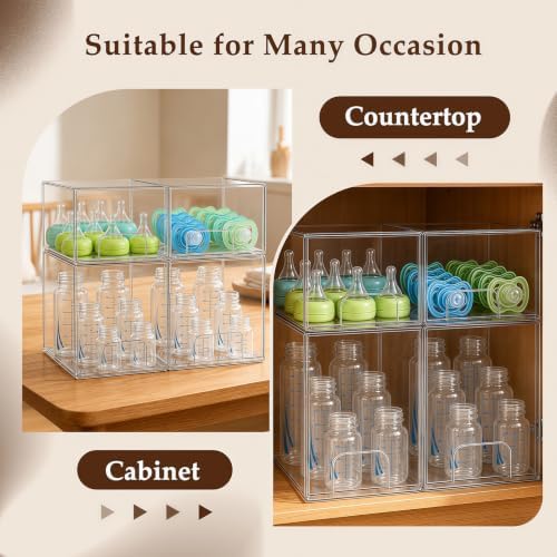 Baby Bottle Organizer 4 Pack Baby Bottle Storage Organizer Clear Bottles Station Acrylic Stackable Container Drawers Bin