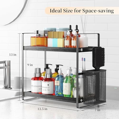 LEMIKKLE Bathroom Organizer Countertop, Counter Organizer for Bathroom Decor, Wooden Sink Shelf for Vanity Storage, Make