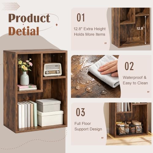VECELO Small Brown Bookshelf, 21.3" H Freestanding Open Cubby Storage Cabinet,Storage Organizer with Uneven Compartments
