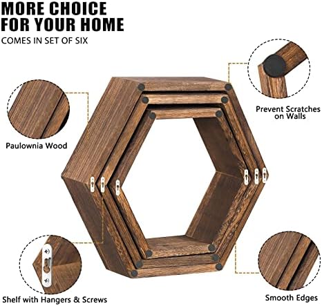 NOVIMANGO Honeycomb Floating Shelves Set of 6, Hexagon Floating Shelves