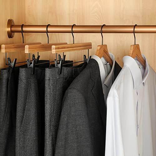 TOPIA HANGER Bamboo Wooden Hangers, Clothes Hangers with Rotatable Black Hook and Smooth Cut Nothces, Set of 12 Durable 