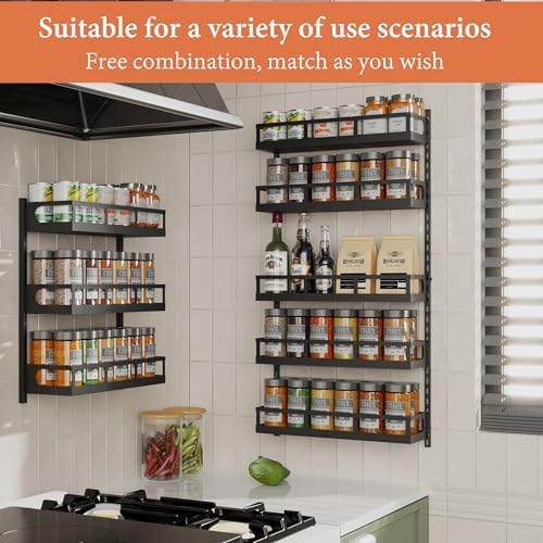 X-cosrack Wall Mount Spice Rack Organizer 5 Tier Height-Adjustable Hanging Spice Shelf Storage for Kitchen Pantry Cabine