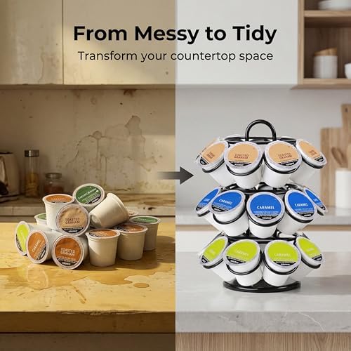 Rotating Coffee Pod Holder for Keurig Pods, Heavy-Duty K Cup Holder, Black