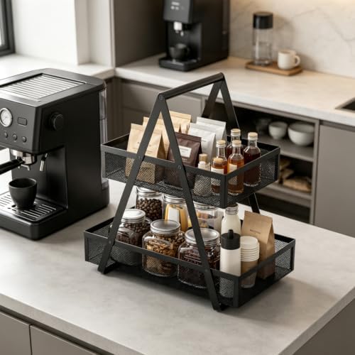 EKNITEY Snack Organizer for Countertop - 2 Tier Metal Snack Basket