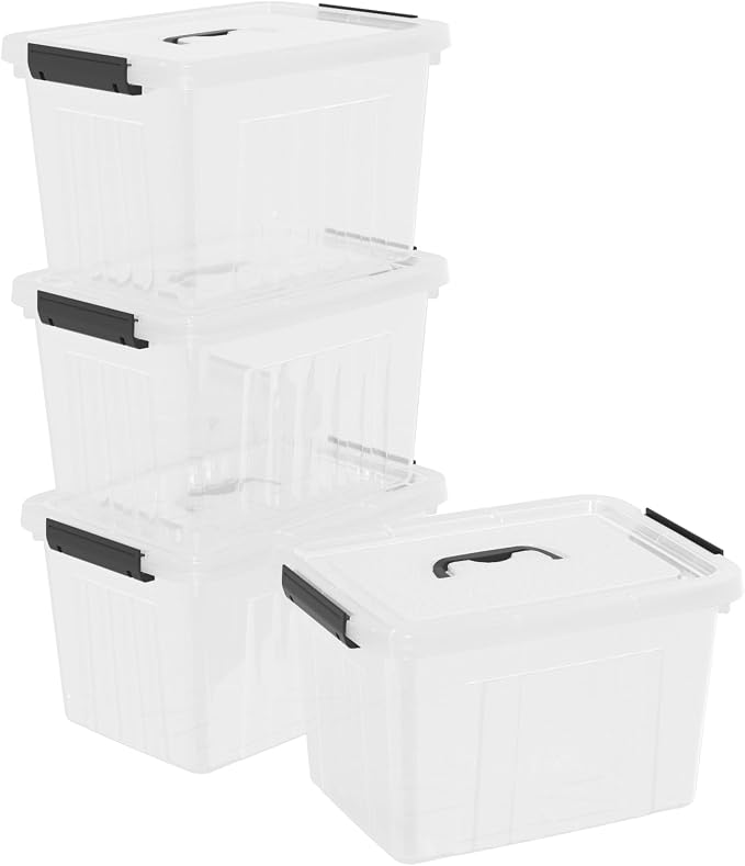 4-Pack Latching Box with Handle, 20L Clear Plastic Storage Bins