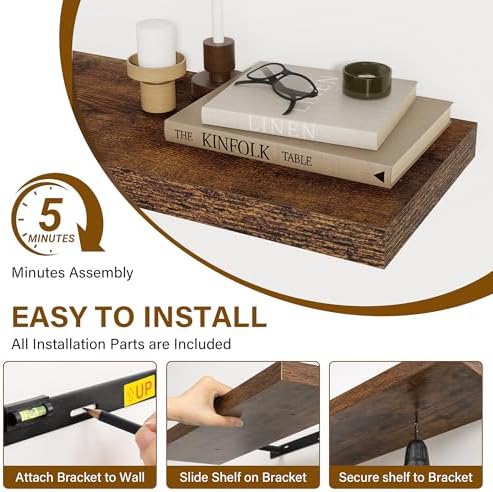 Floating Shelves 30 Inch, Wall Mounted Wood Shelf Set of 3, 8" Deep Shelf