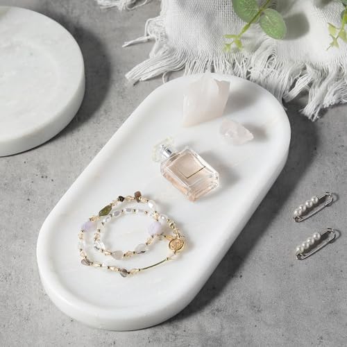 Koville African Natural White Marble Decorative Tray, 10" x 5" Marble Vanity Tray for Bathroom Countertop Organizer Ston