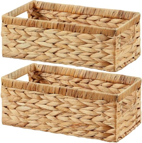 Vagusicc Wicker Storage Basket, Set of 2 Hand-Woven Water Hyacinth Wicker Baskets for Organizing Decor Storage Bins for 