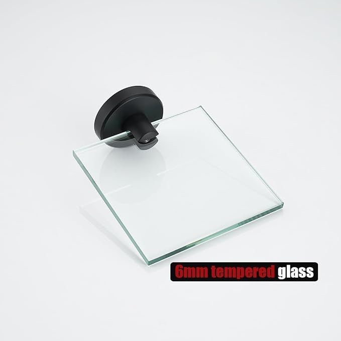 JQK Small Floating Glass Shelves Black, 4 Inch Display Ledges for Wall, Mini Decor, Living Room Bedroom Bathroom, Tempered Glass Shower Storage, 2 Pack, TGS101L4-PB-P2