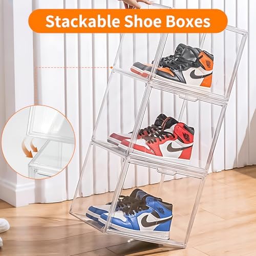3 Pack Clear Acrylic Sneaker Shoe Display Case,Shoe Storage Boxes Stackable,Acrylic Boxes for Shoes Display with Lid,Boo
