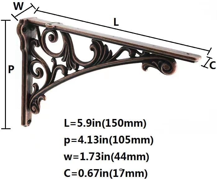 Decorative Shelf Bracket 6 inch, Antique Copper Brackets for Shelving, Heavy Duty Vintage, DIY Projects, Hardware Includ