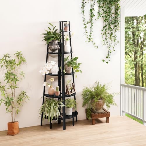 Yoobure 5-Tier Corner Shelf Stand- 67.5" Tall Corner Bookshelf with Metal Frame, Industrial Ladder Corner Shelves Displa