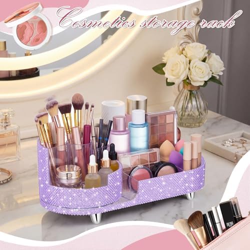 Rotating Makeup Organizer Vanity, Purple, Pearl