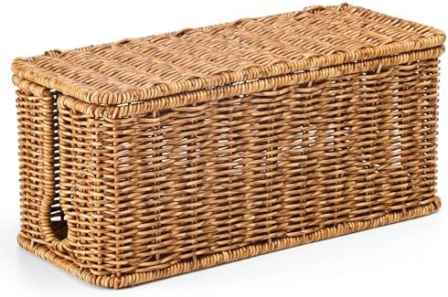 ZhiYo Rattan Cable Management Box, Speckled Brown, 12.5" x 5" x 5.2"
