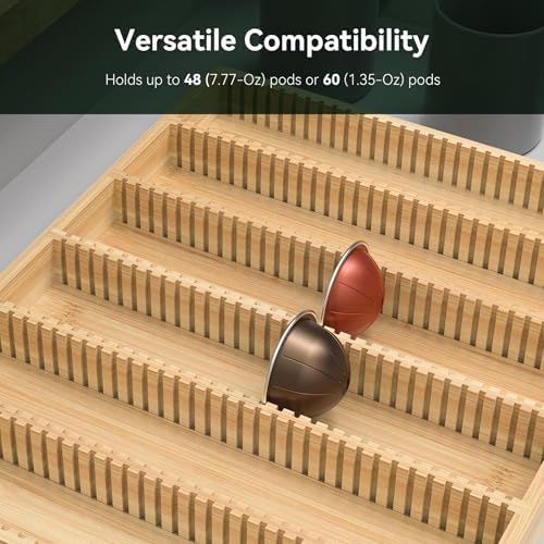 for Nespresso Vertuo Capsules Bamboo Coffee Pod Drawer Organizer