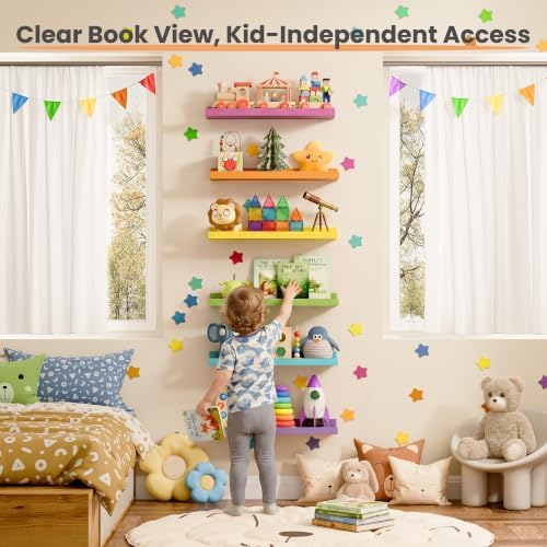 upsimples Floating Shelves for Wall Decor Storage, Multicolor, 6Pcs, 15.7''