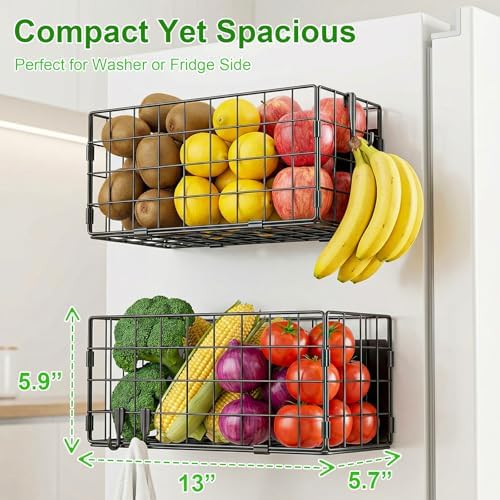 2 Pack Magnetic Basket for Fridge - Laundry Room Organizer, Large Metal