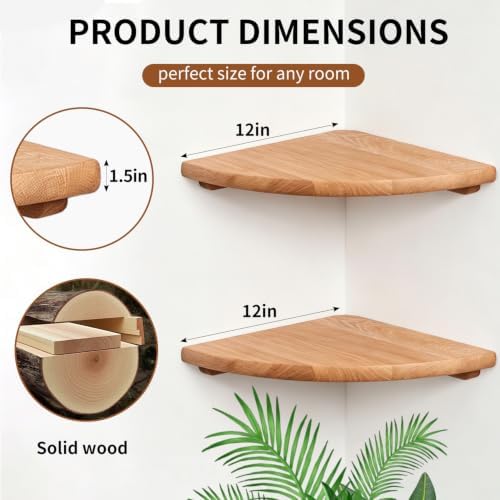 Corner Floating Shelves Set of 2, 12 Inch Solid Wood