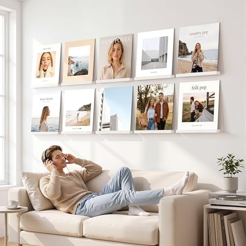 Emfogo Vinyl Record Shelf Wall Mount, 12 Pack Album Record Holder Wall, White12 inch Vinyl Record Storage Shelves Wall, 