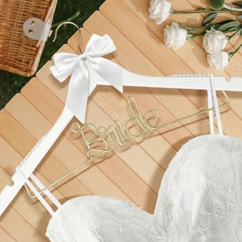 2 Pcs Bride Hanger for Wedding Dress, Bride and Groom Wooden Wedding Hangers Set, Wooden Bridal Dress Hanger with Party Shower Gift