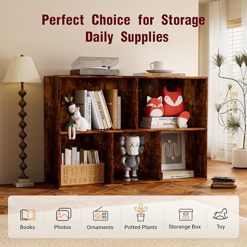 Book Shelf, Wooden Cube Storage Organizer with 11" Open Cubes, Stackable Bookcase for Room Divider Storage, 2 Tier Books