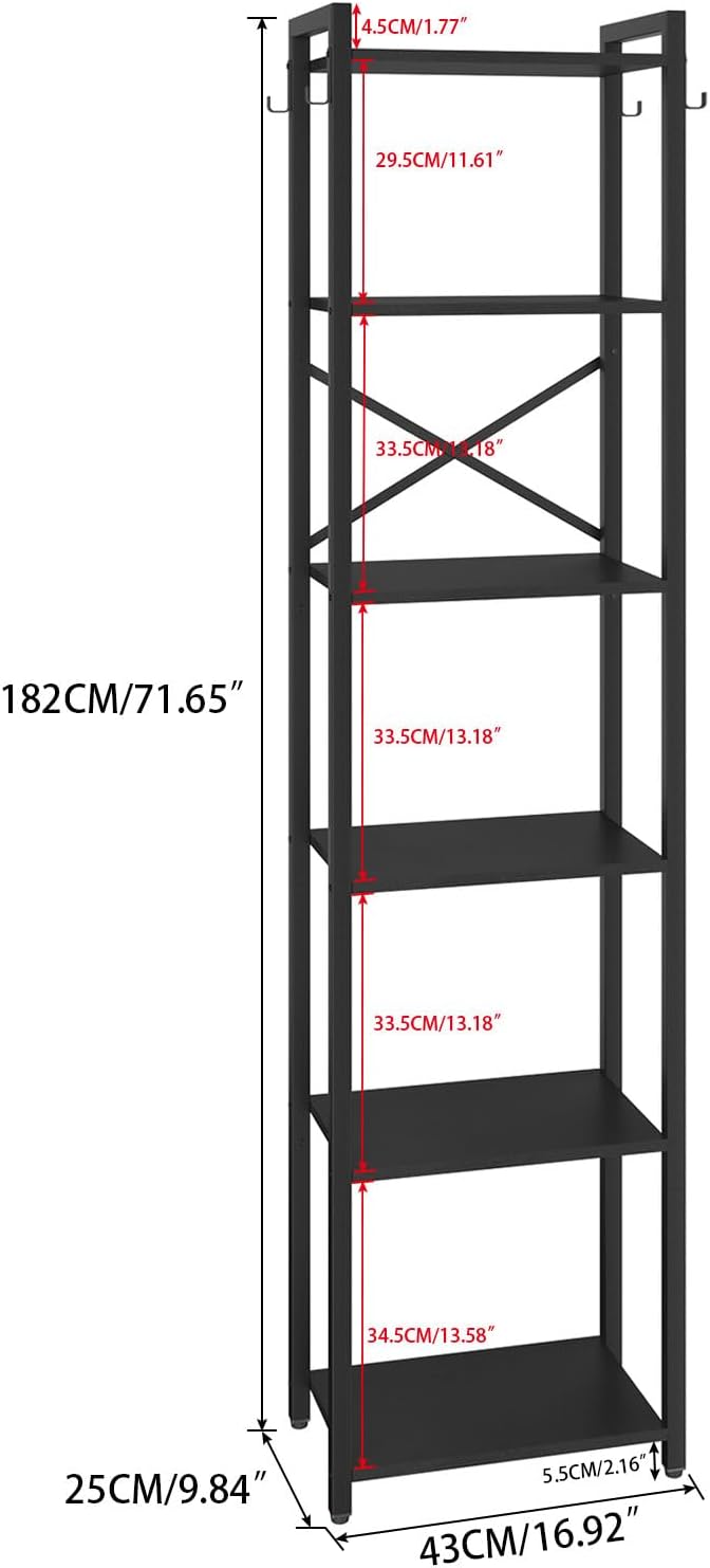 YMYNY Bookshelf, 6-Tier Ladder Shelf Organizer, Narrow Shelving Unit, Corner Storage Racks, Large Capacity Bookcase, for Home Office Living Room Balcony Bathroom, Metal Frame,HBC001B