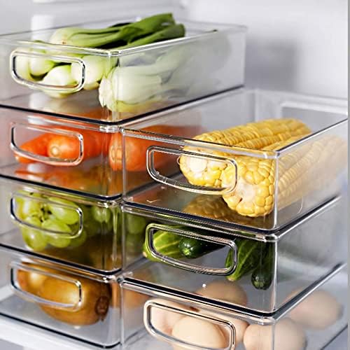 Kingrol 6 Pack Plastic Storage Bins for Pantry, Refrigerator, Countertop, Cabinet Organization, Stackable Food Storage O