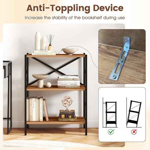 GIANTEX 3-Tier Bookshelf Set of 2, Industrial Bookcase with Heavy-Duty Metal Frame, Modern Open Storage Book Shelf, Book