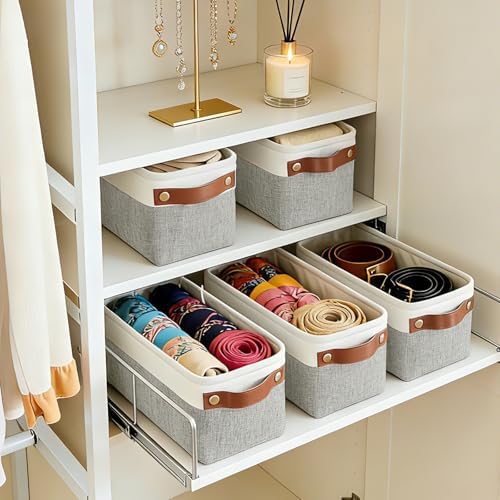 Bagnizer Small Fabric Storage Baskets, 15x6x5 inch Narrow Storage Bins 4-Pack Long Storage Basket for Organizing with Ha