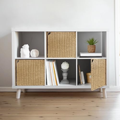 AELS 13" Handwoven Natural Fibre Doors for Cube Storage - Set of 3, Boho Straw Shelf Cover - Rustic Farmhouse Decor - Fi