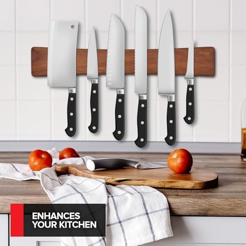 16 Inch Acacia Wood Magnetic Knife Holder with Multipurpose Use, Magnetic Knife Holders for Kitchen, Wooden Knife Rack, 