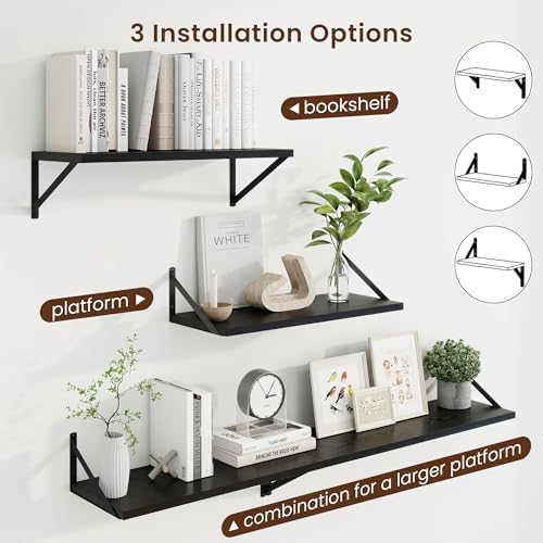 Axeman Deep Floating Shelves, 24'' x 10'' Black Wall Shelves Set of 2