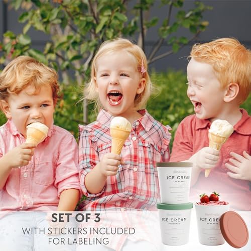 ZICOTO Set of 3 Reusable Ice Cream Containers 1 Quarts ea. with Lids