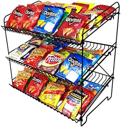 FixtureDisplays® 24" Wide X 14.9" Deep X 23.2" Tall 3-Open-Shelf Wire Rack for Countertop Chips Snack Book Display Organ